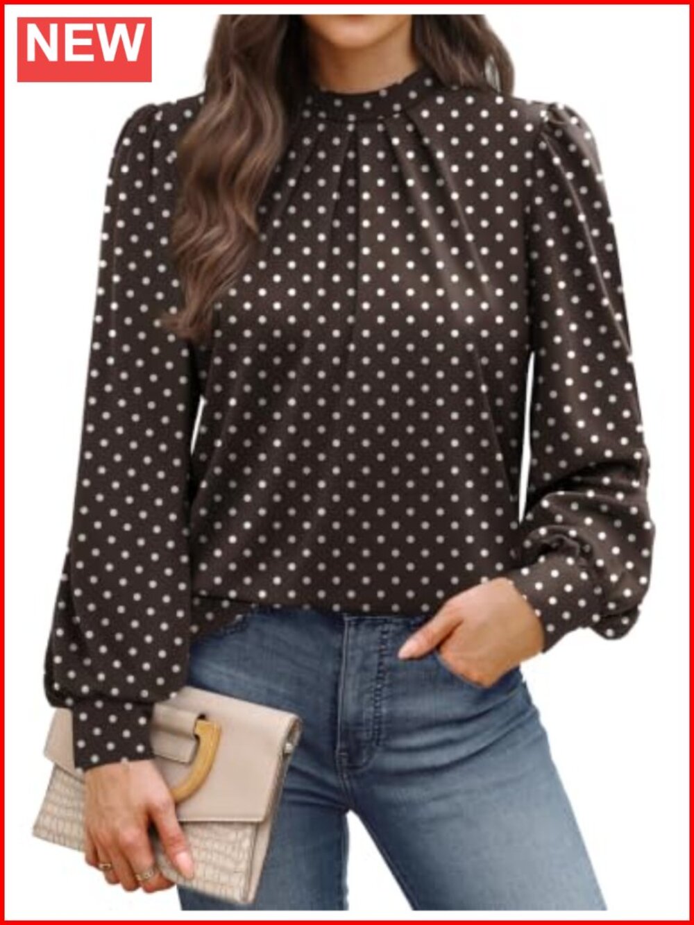 Womens Mock Neck Pleated Front Long Sleeve Blouse Dressy Casual Top